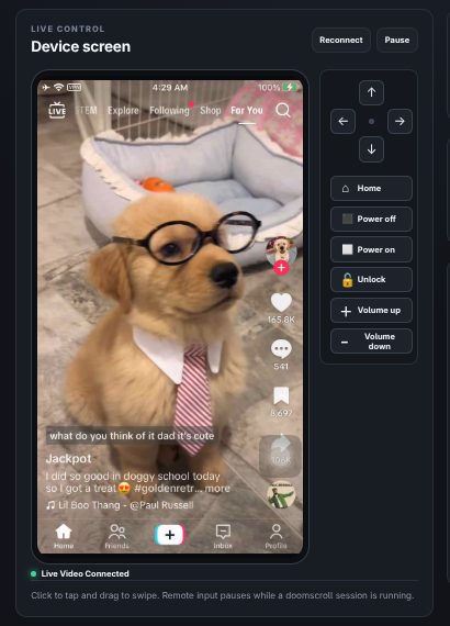 A single iPhone's workspace with its live screen and controls